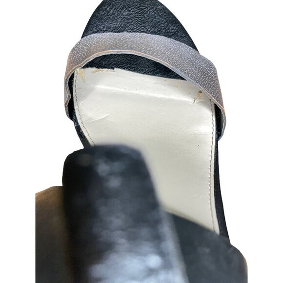 Franco Sarto Gardenia Size 10 M Black and Pewter Cork‎ Wedge Heel Sandals Shoes - Picture 8 of 11